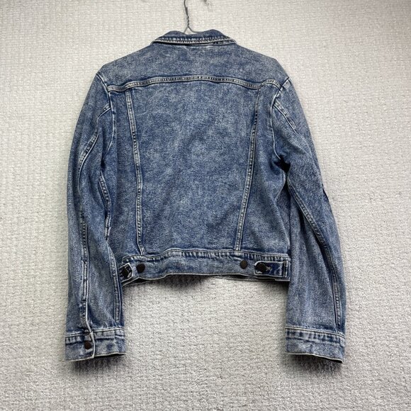Y2K Wrangler Blue Denim Jean Jacket Women’s XL Trucker Distressed Pockets - Picture 10 of 14